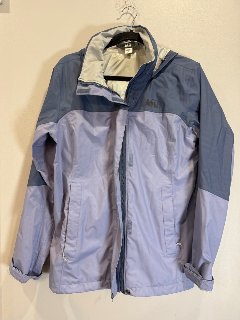 REI Two-Tone Light and Dark Blue Hooded Utility Jacket